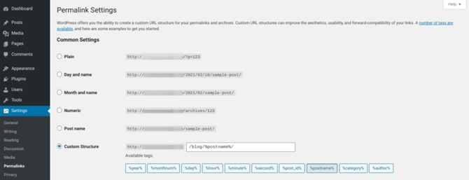 wordpress permalink settings