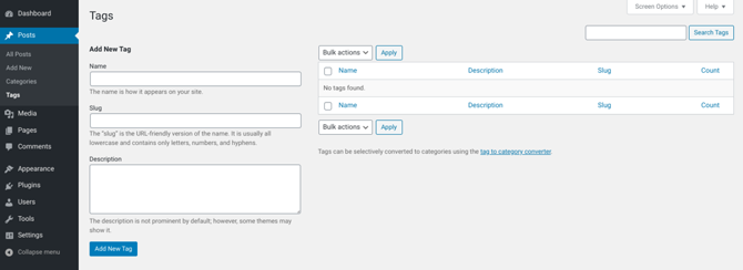 Wordpress post tags