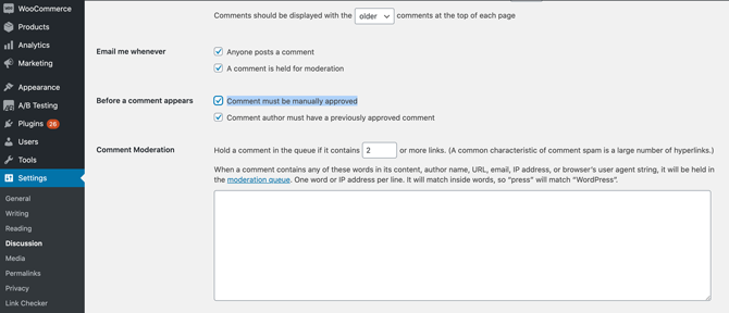 wordpress settings discussion